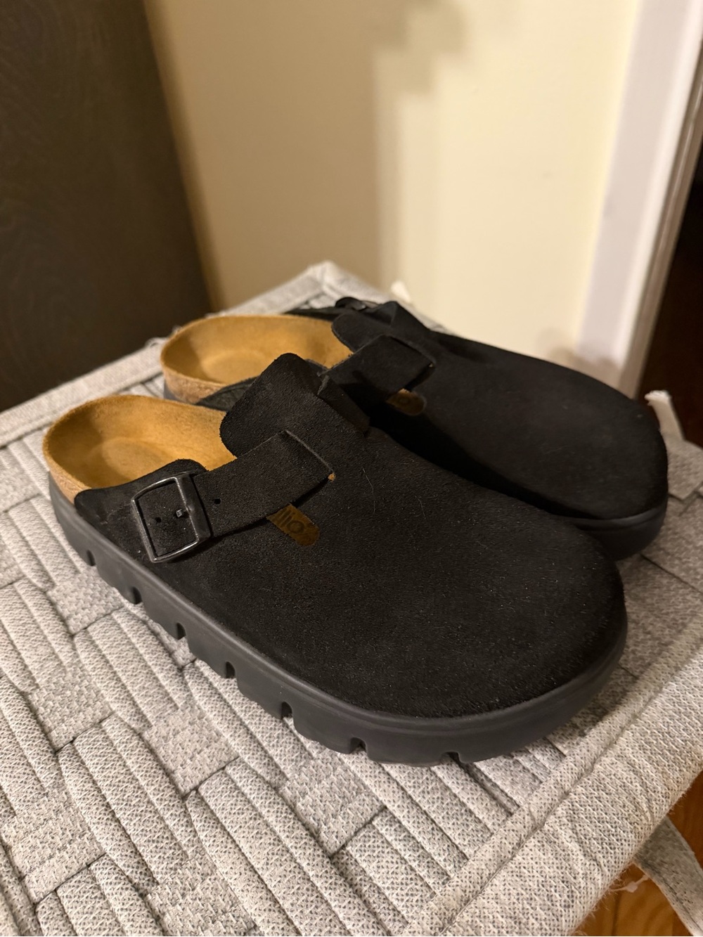 Birkenstock Black Suede Slip-On Mules with Buckle